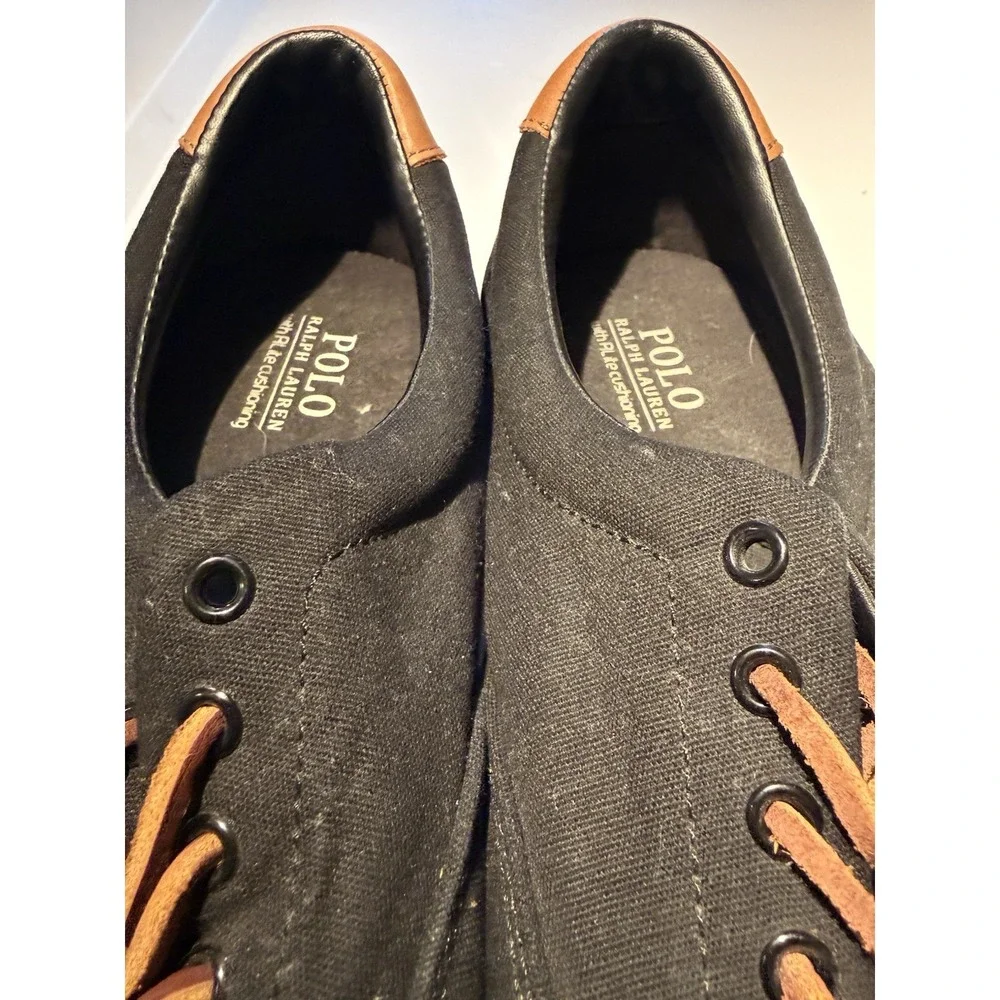 Polo Ralph Lauren Sneakers Men Size 11 Black Canvas Leather RLite Low Top Shoes